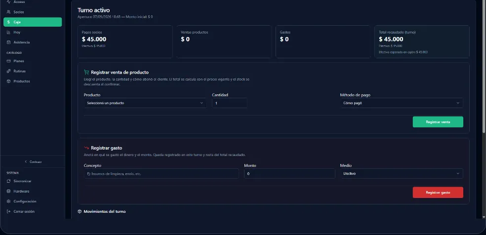Mostrador de FitControl para cobrar y cerrar la caja.
